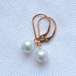Aqua Freshwater Pearl Earrings in Gold - Handmade